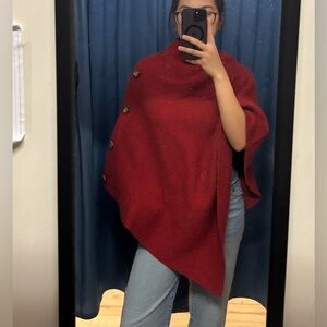 Red Buttoned Poncho
